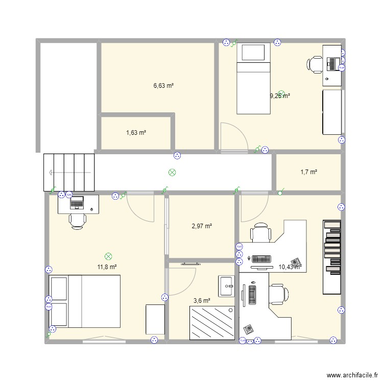 maison essai. Plan de 8 pièces et 48 m2