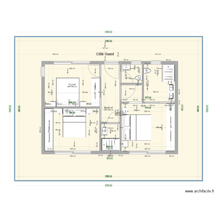 Chambres 6 x 9 mètres étage simulation côté ouest situé à l'étage, escalier à ajouter. Plan de 0 pièce et 0 m2