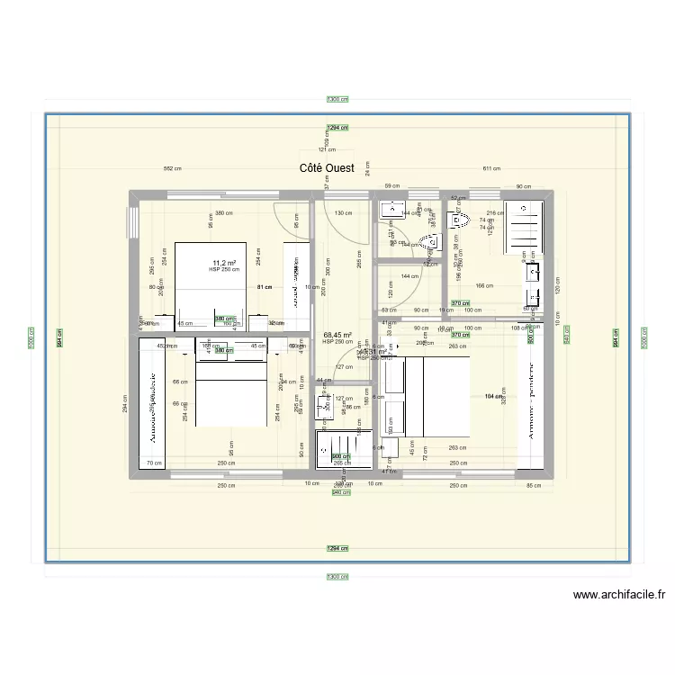 Chambres 6 x 9 m&egrave;tres &eacute;tage simulation c&ocirc;t&eacute; ouest situ&eacute; &agrave; l'&eacute;tage, escalier &agrave; ajouter. Plan de 