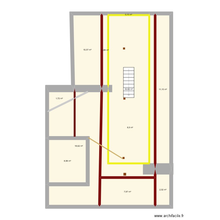 Comble Ben 1. Plan de 11 pièces et 105 m2
