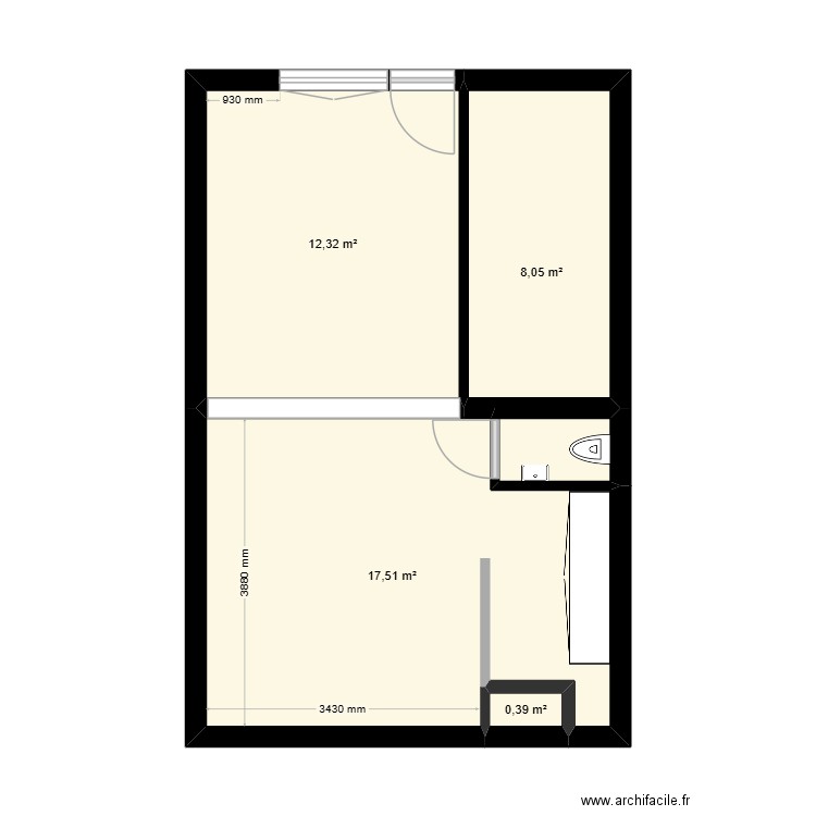 Plan Quenast. Plan de 4 pièces et 38 m2