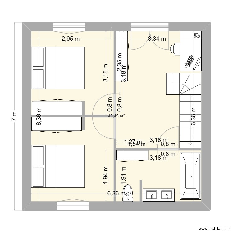 HAUT 7 x 7. Plan de 1 pièce et 40 m2