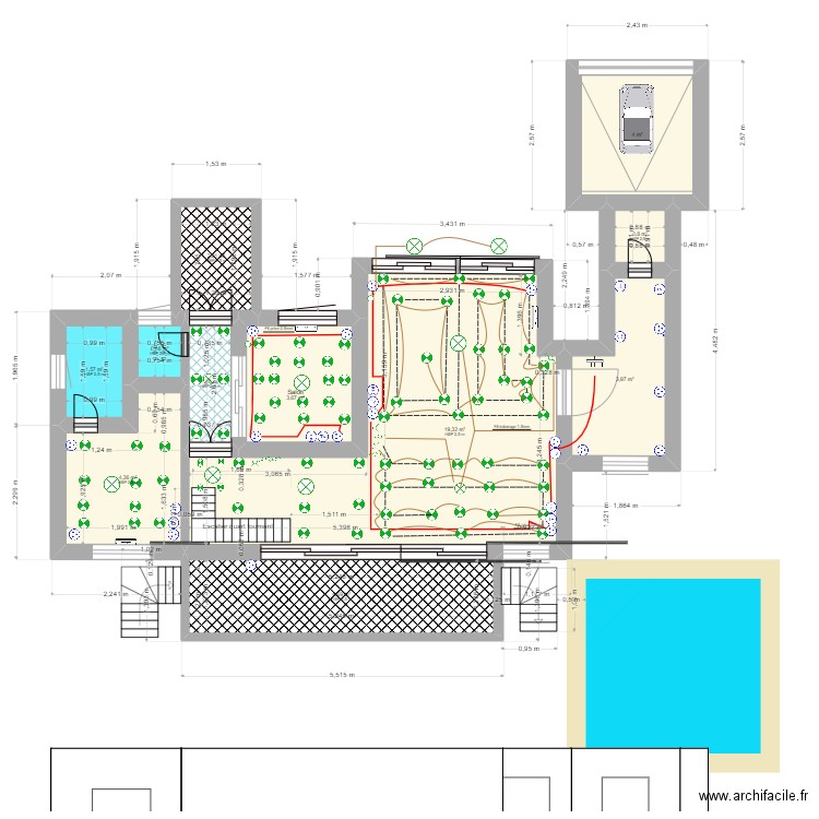 plan electricte  182. Plan de 11 pièces et 49 m2