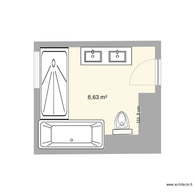 Ouest 2. Plan de 1 pièce et 9 m2