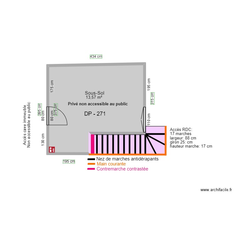 LES SAVEURS BERBERES SOUS SOL APRES TRAVAUX. Plan de 1 pièce et 14 m2