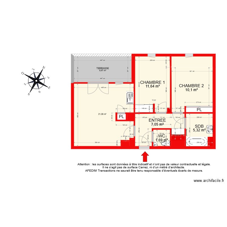 BI 7989. Plan de 15 pièces et 71 m2