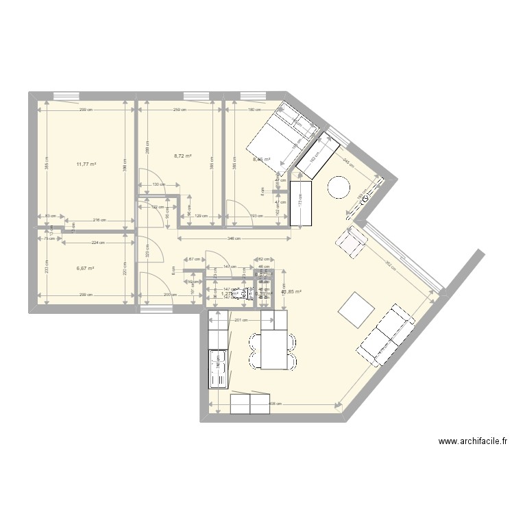 Appart Adé. Plan de 8 pièces et 79 m2