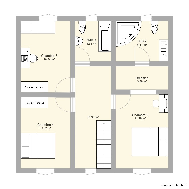1er étage 3 chambres. Plan de 0 pièce et 0 m2