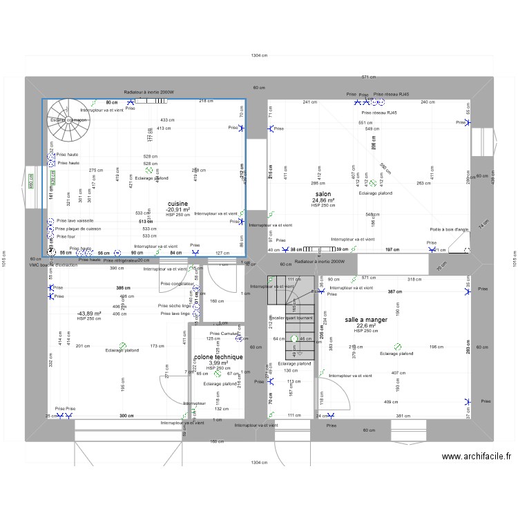 PROJET LACAUNE RDC gabi1 elec  final  . Plan de 5 pièces et 78 m2