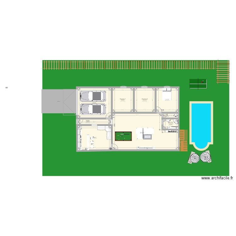 Maison 3. Plan de 9 pièces et 136 m2