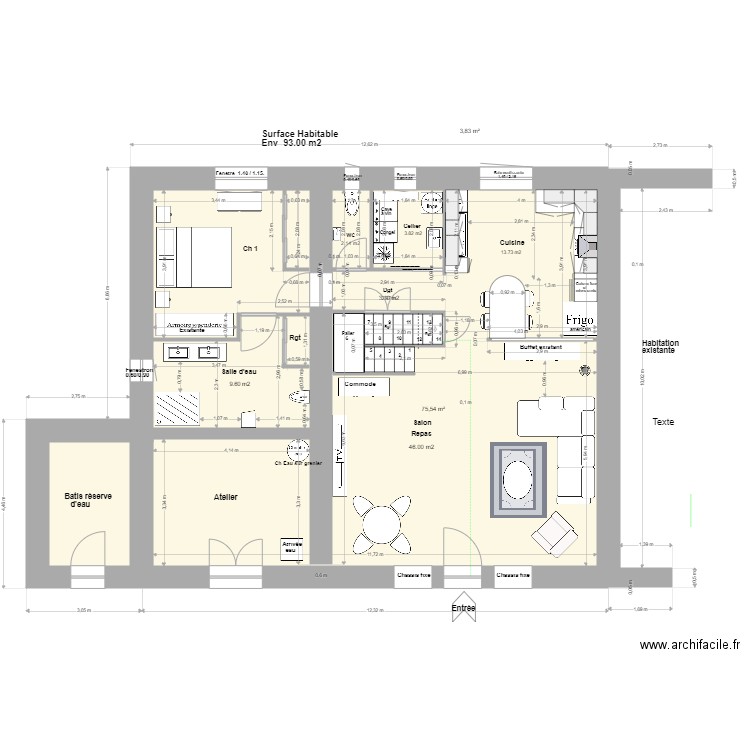 Loft Agrandissement R de C '5.. Plan de 2 pièces et 97 m2