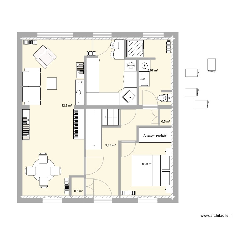 DamousRéflexions2. Plan de 6 pièces et 57 m2