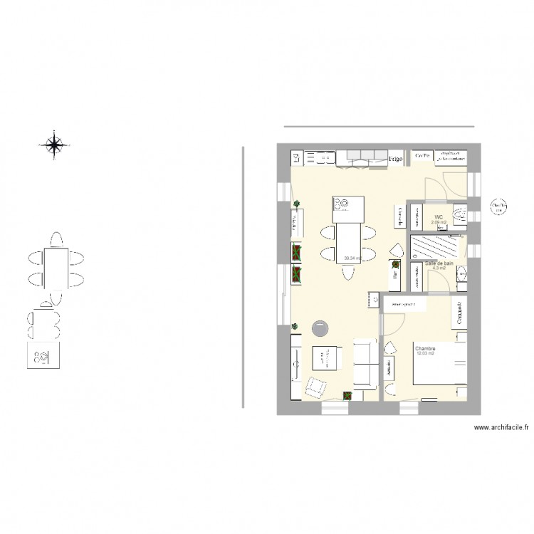 plan appart PG plain pied ferme 7 pignon est 3 suite parentale. Plan de 4 pièces et 58 m2