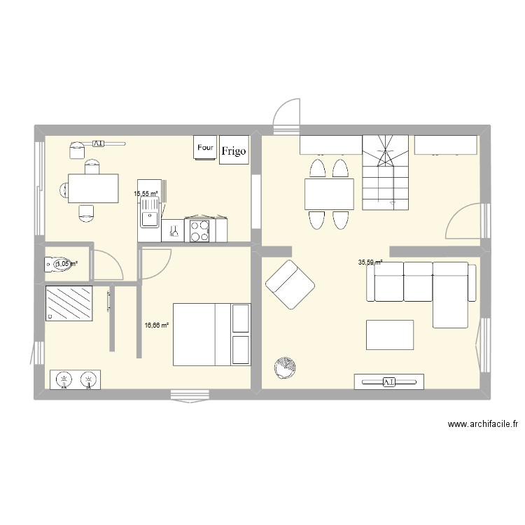 maison bas. Plan de 4 pièces et 69 m2