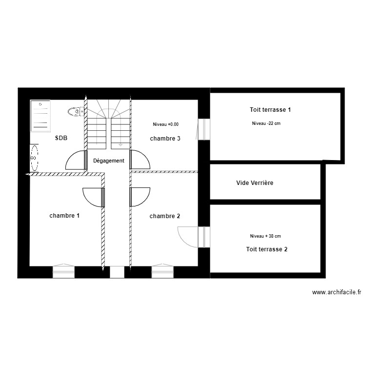 MARSON ETAGE EXISTANT. Plan de 5 pièces et 56 m2