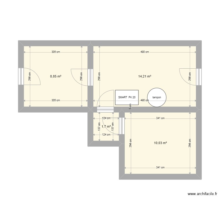 jjjkh. Plan de 4 pièces et 35 m2