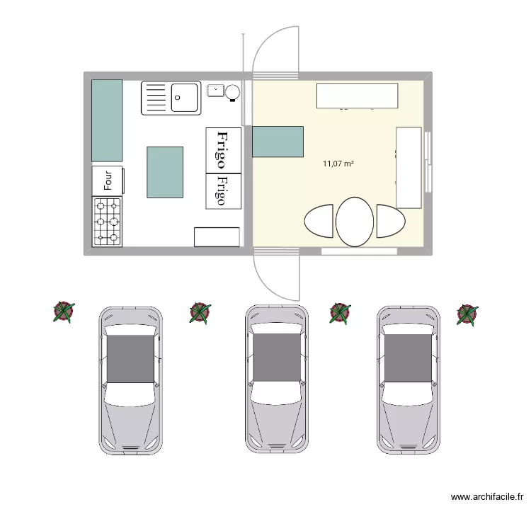 Cuisine professionnelle. Plan de 1 pièce et 11 m²