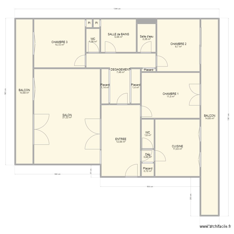 bonnefoy. Plan de 21 pièces et 130 m2