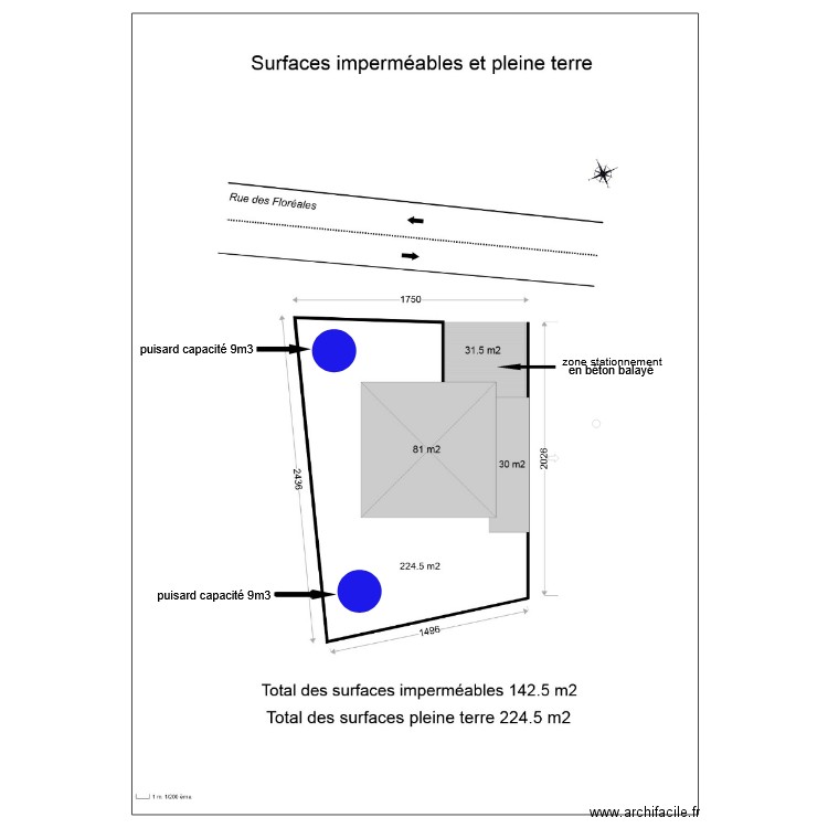 surface impermeable. Plan de 0 pièce et 0 m2