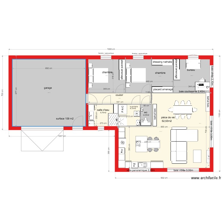 maison de 107m2. Plan de 0 pièce et 0 m2