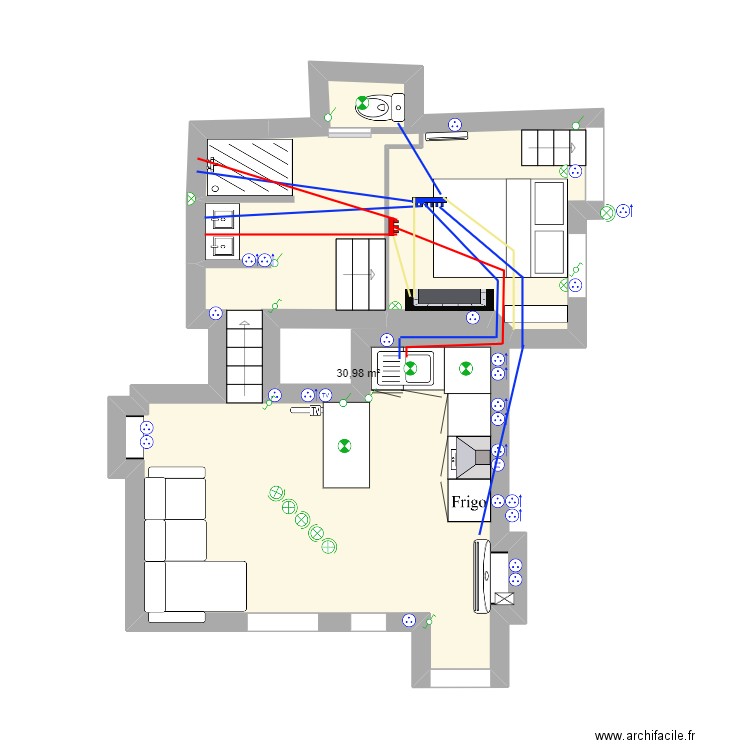 diane ok plomberie. Plan de 1 pièce et 31 m2