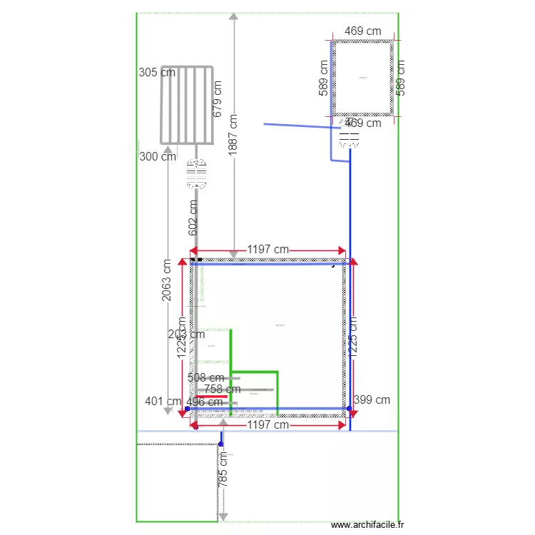 Implantation fosse septique et eaux de pluies. Plan de Implantation fosse septique et eaux de pluies. Plan de