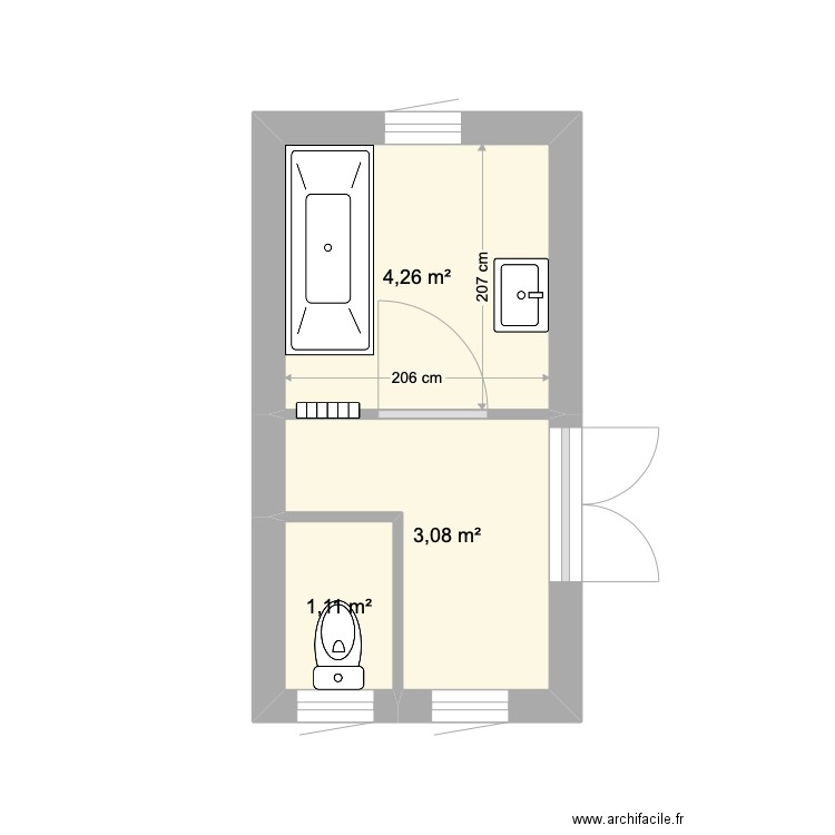 WC GAUTHIER ATHIS. Plan de 3 pièces et 8 m2