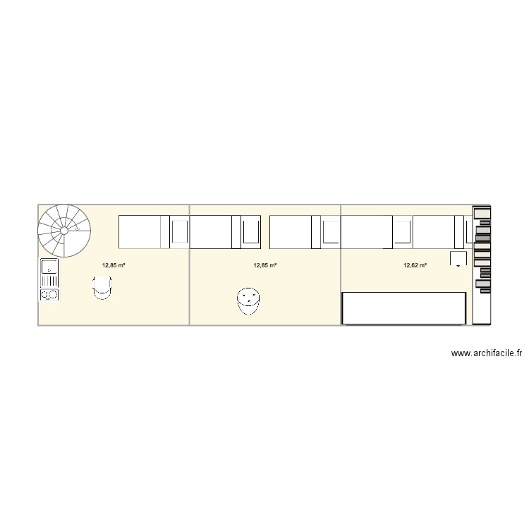 grenier. Plan de 3 pièces et 38 m2