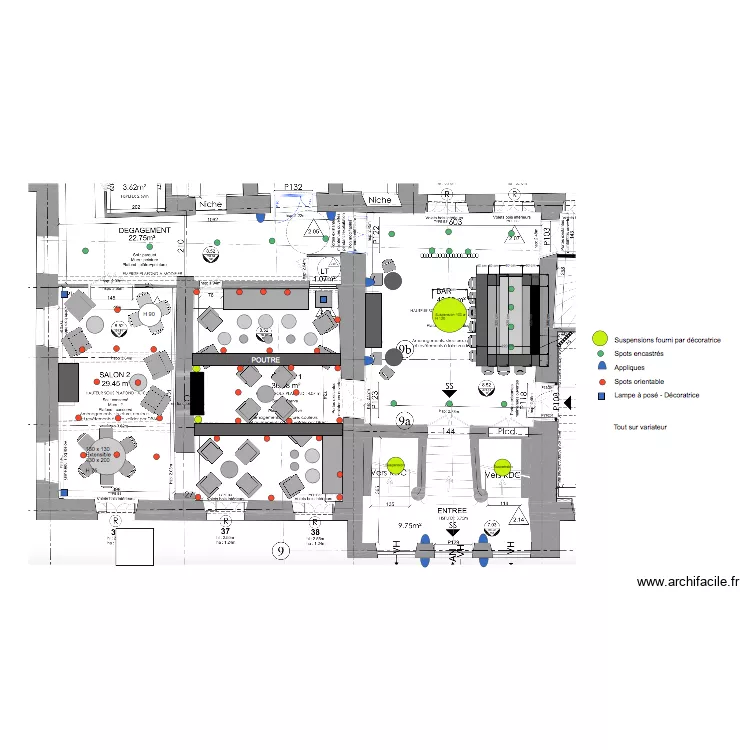 bar salon1 et salon 2 Plan &eacute;clairage. Plan de 