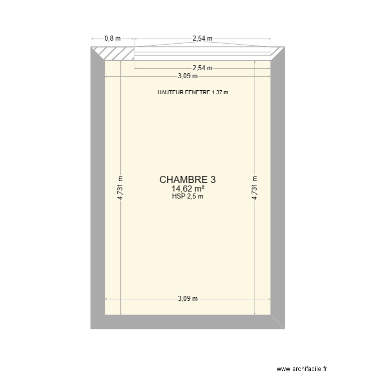 CHAMBRE 3. Plan de 1 pièce et 15 m2