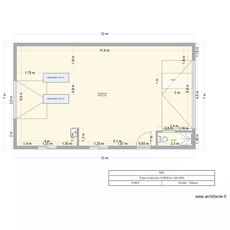 RDC. Plan de 2  et 76 m²