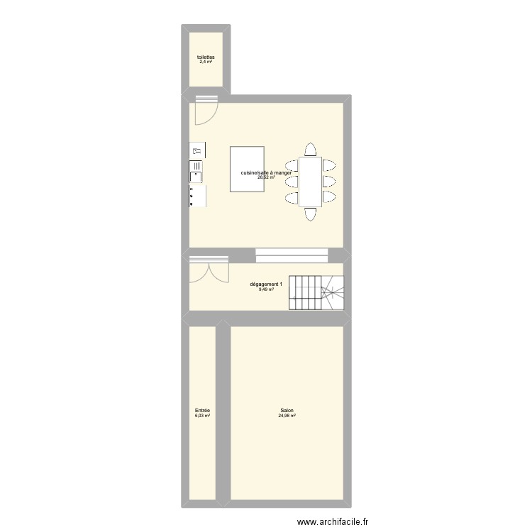 rdc. Plan de 5 pièces et 71 m2