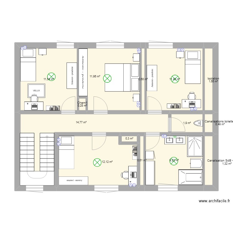 2E Hadol Final. Plan de 14 pièces et 78 m2