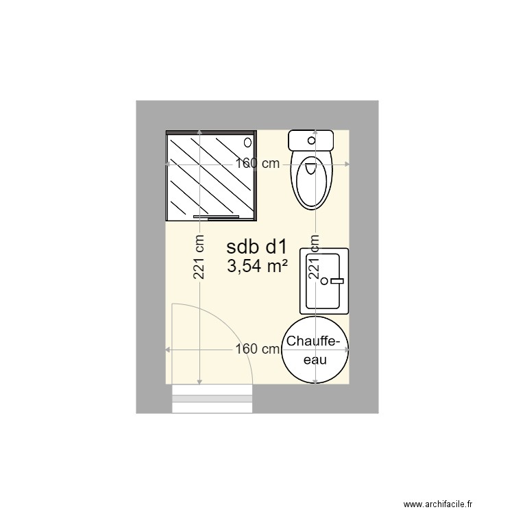 plan sde D2. Plan de 1 pièce et 4 m2