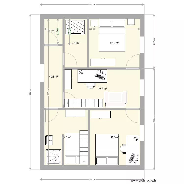 Montpellier 1er etage. V1. Plan de 