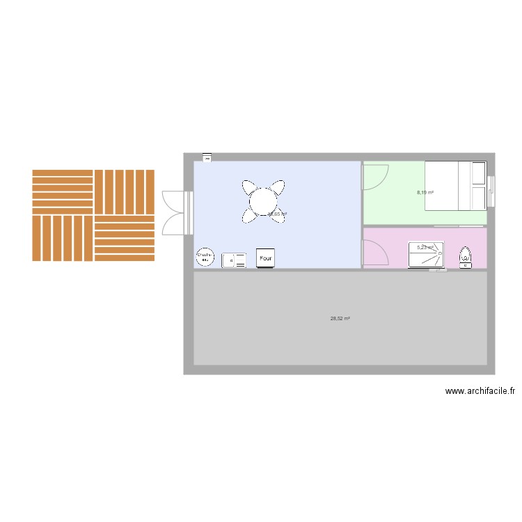 Extension studio V1bis. Plan de 4 pièces et 61 m2