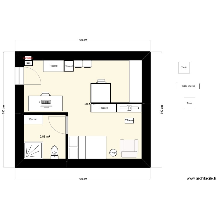 ddv. Plan de 2 pièces et 31 m2