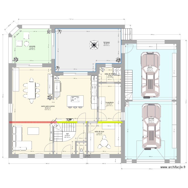 plan pour maison perwez avec terrasse et verranda 1. Plan de 0 pièce et 0 m2