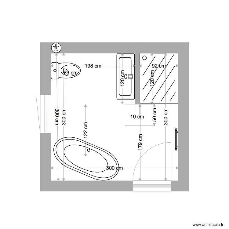 Salle de bain 4 Etage 1. Plan de 1 pièce et 9 m2