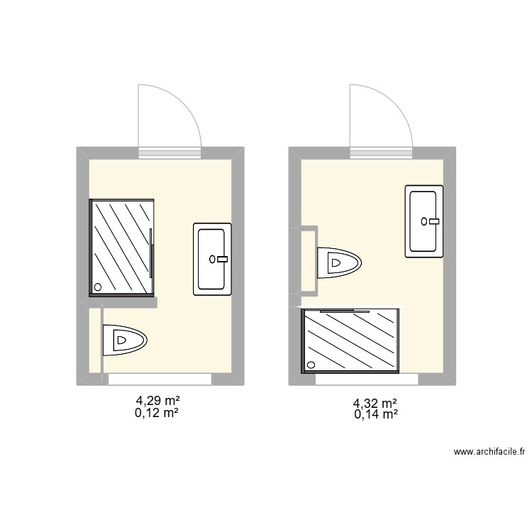 Salle de bain maison omama. Plan de 4 pièces et 9 m2