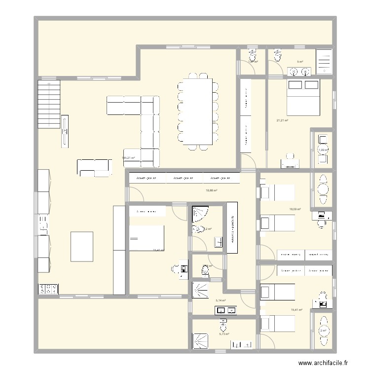 2e etage Combani. Plan de 14 pièces et 262 m2