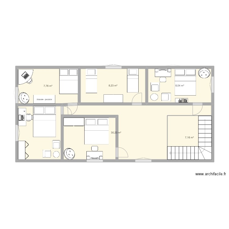 Auberge . Plan de 6 pièces et 134 m2