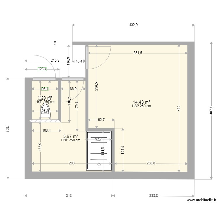 thomas. Plan de 3 pièces et 22 m2