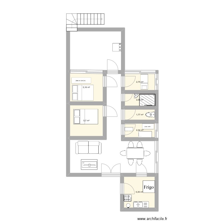 plan avant aménagement. Plan de 7 pièces et 25 m2