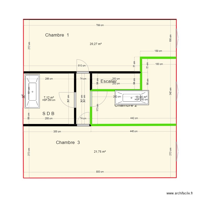 Projet étage. Plan de 6 pièces et 64 m2