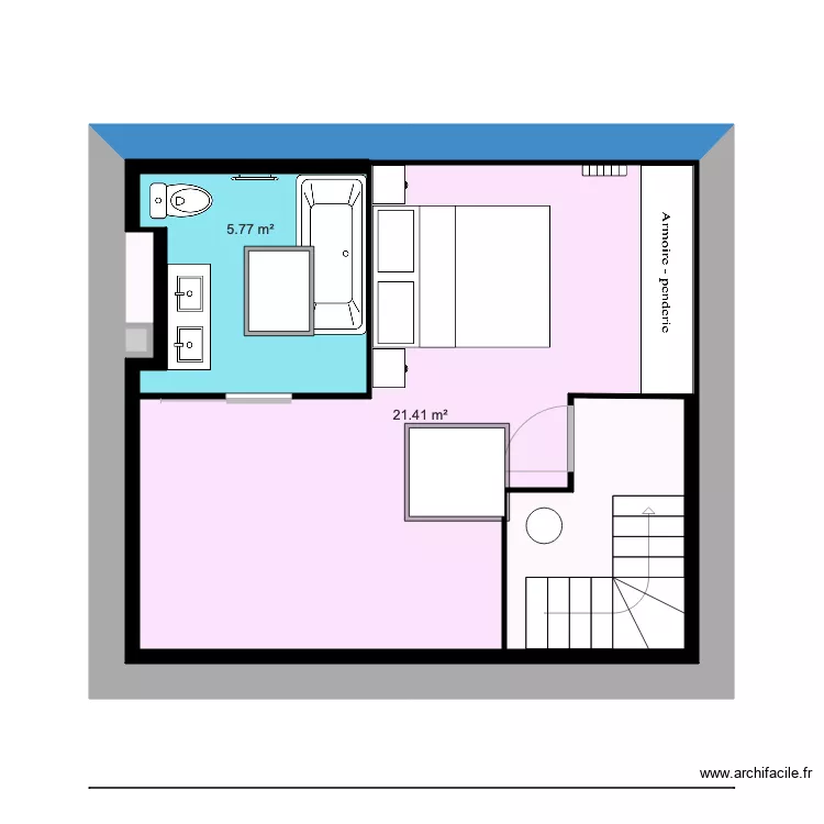 Combles chambre cloisonn&eacute;e. Plan de 