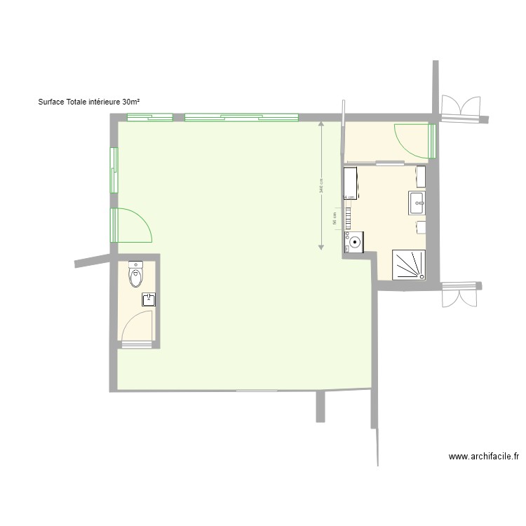 Extension v7 Janv 2021 façade coté piscine. Plan de 4 pièces et 53 m2