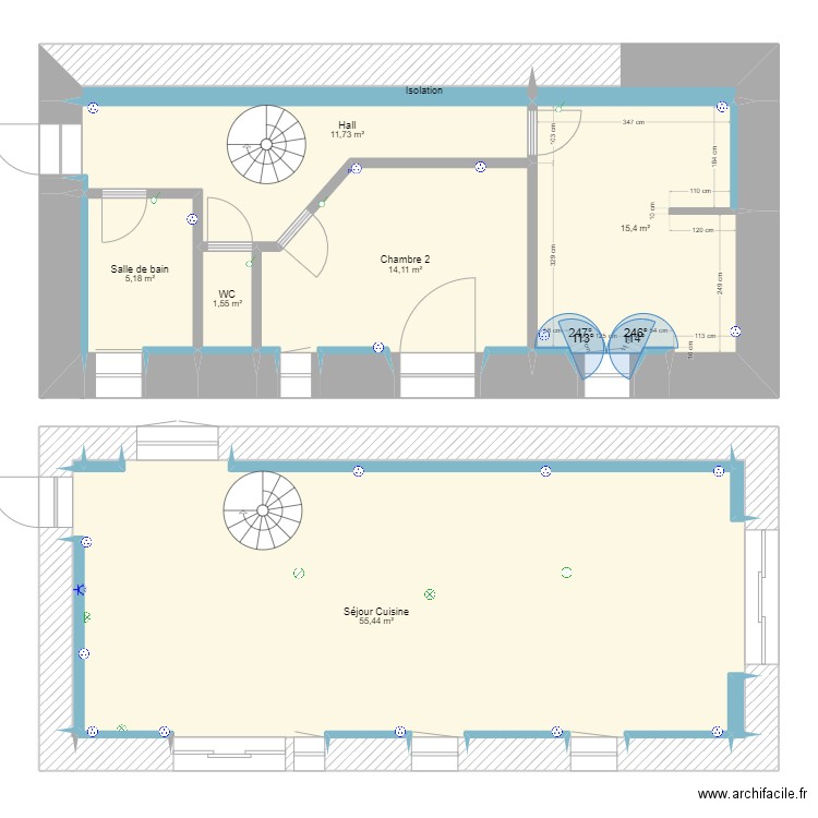 plan en coupe 3. Plan de 14 pièces et 107 m2