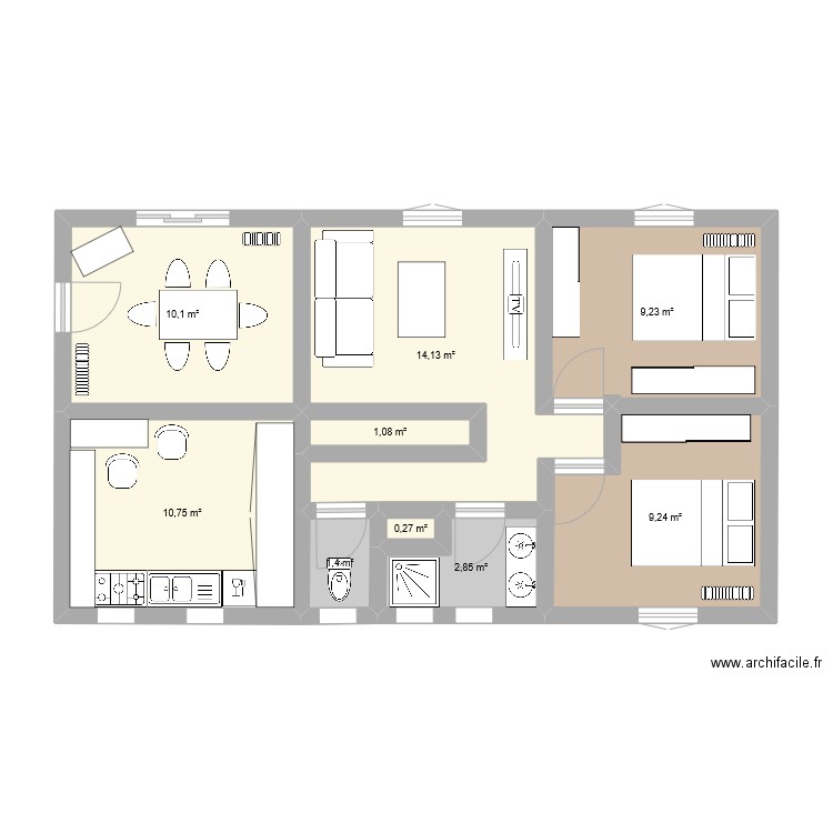 Appart Leclerc. Plan de 9 pièces et 59 m2