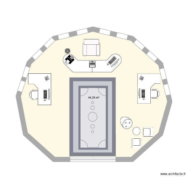 bureau. Plan de 1 pièce et 44 m2